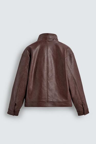 WASHED LEATHER EFFECT JACKET - Burgundy by Zara - Image 6