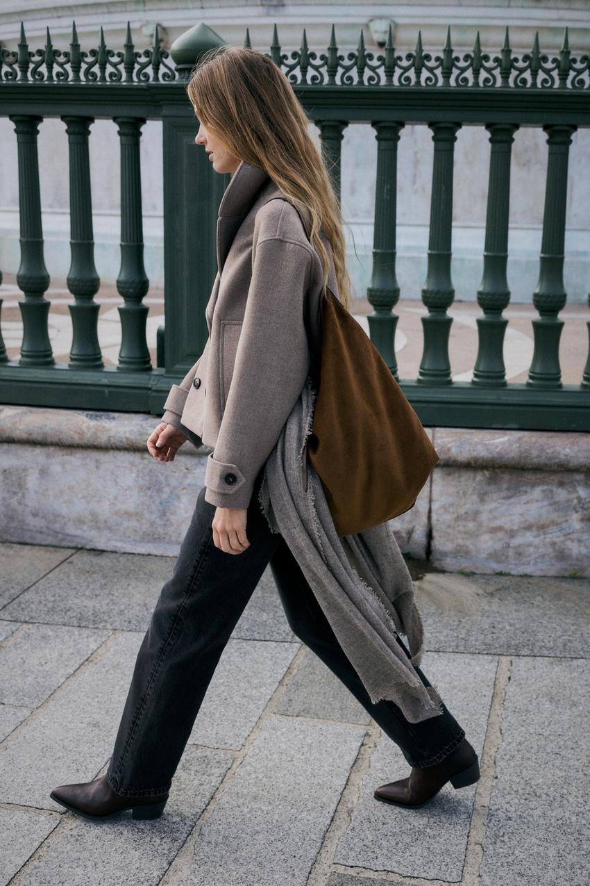 Zara CORDUROY EFFECT TOTE BAG - Brown - Image 0