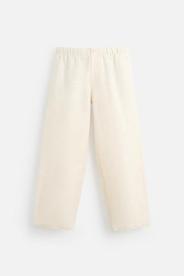 Zara TEXTURED STRUCTURED PANTS - Ecru