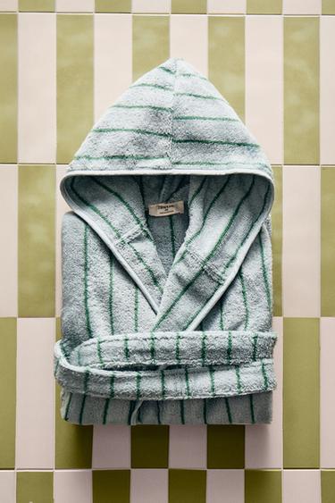 CHILDREN'S STRIPED VELOUR BATHROBE - Blue by Zara