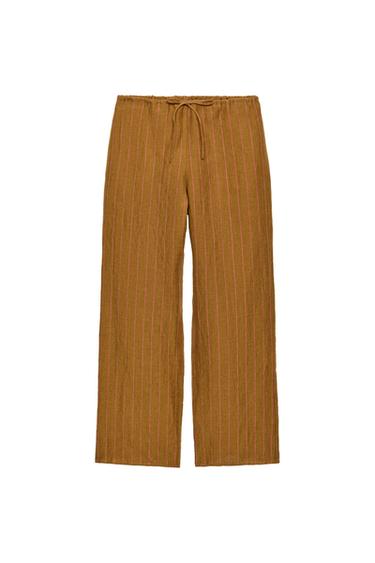 Zara 100% LINEN STRIPED TROUSERS - striped