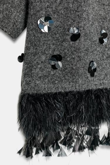 WOOL, SEQUIN AND FEATHER JUMPER - Grey by Zara - Image 8