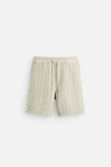 STRIPED JACQUARD BERMUDA SHORTS - Stone by Zara