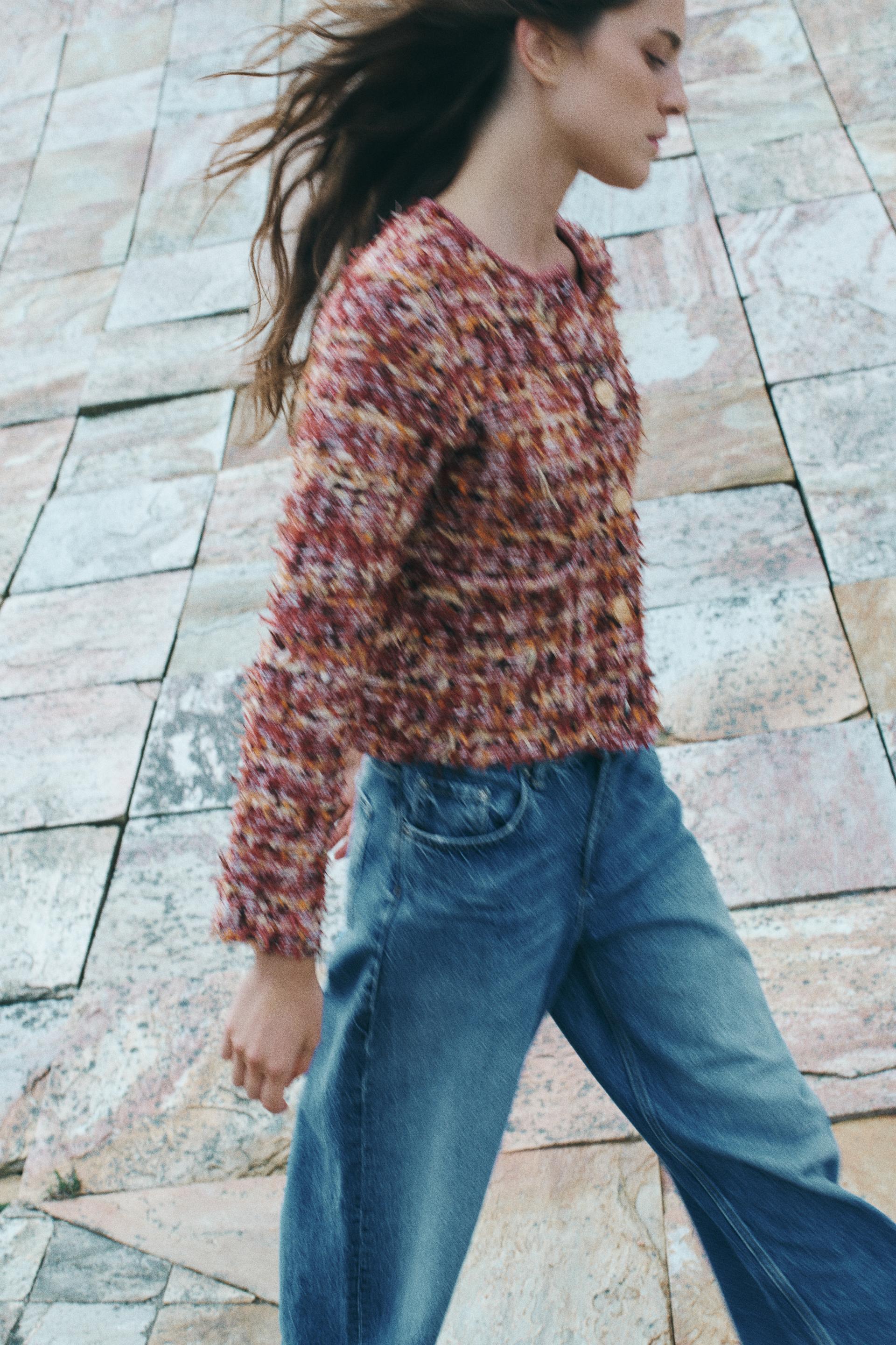 テクスチャー ニットカーディガン - バーガンディ | ZARA Japan 