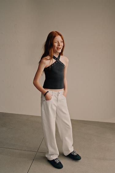JEANS WIDE LEG - Blanco de Zara