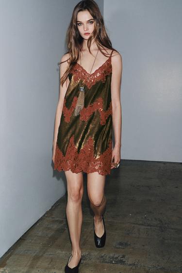 ZW COLLECTION LIMITED EDITION LACE SEQUIN DRESS - Golden by Zara