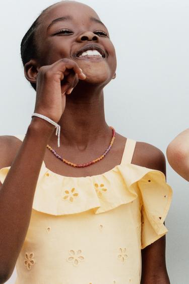 EMBROIDERED SCHIFFLI DRESS WITH RUFFLES - Yellow by Zara - Image 6