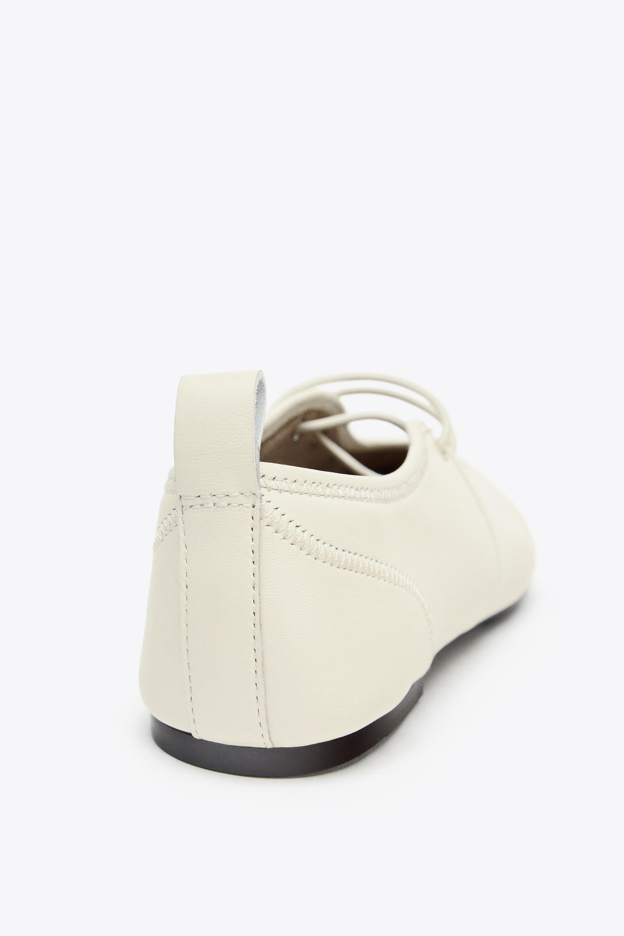ステッチ入りレザーバレリーナ - ホワイト | ZARA Japan / 日本