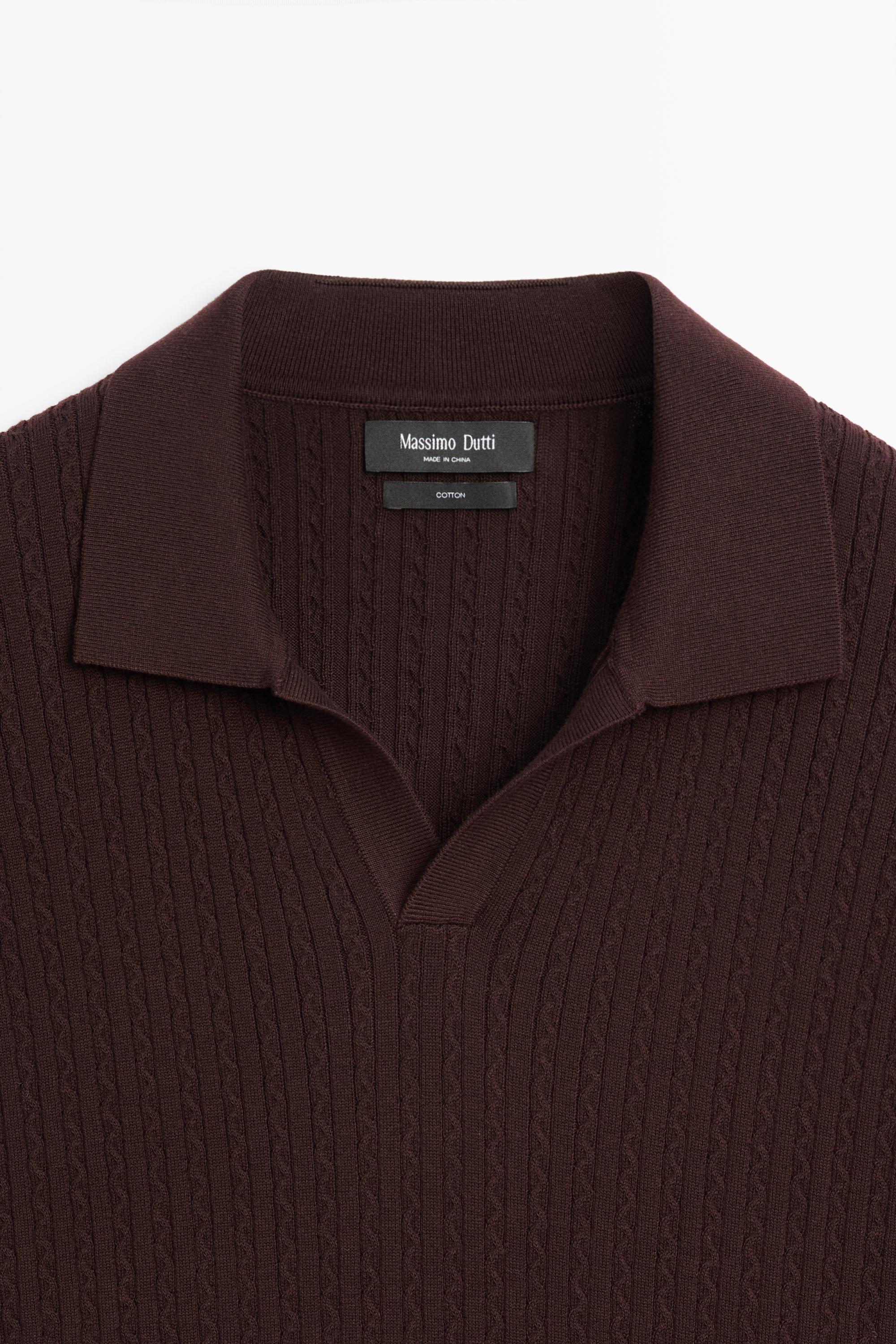 100% cotton cable-knit polo sweater
