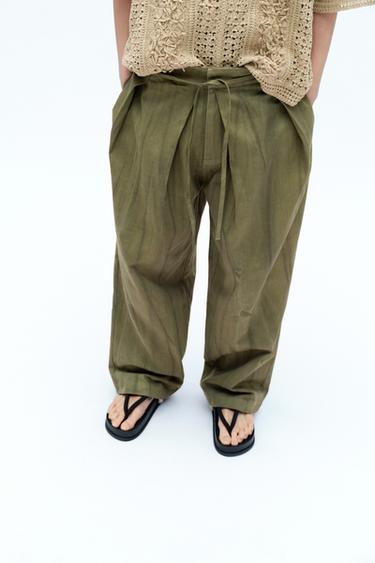 FADED PLEATED TROUSERS X FANGLU LIN - camel by Zara - Image 3