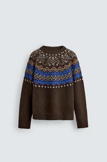 JERSEY JACQUARD GEOMÉTRICO - Marrón de Zara