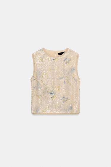 KNIT SEQUINNED TOP - Multicoloured by Zara