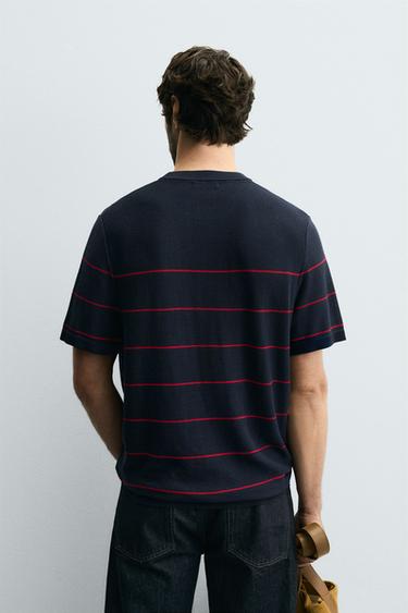 STRIPED JACQUARD KNIT T-SHIRT - Red Stripe by Zara - Image 2