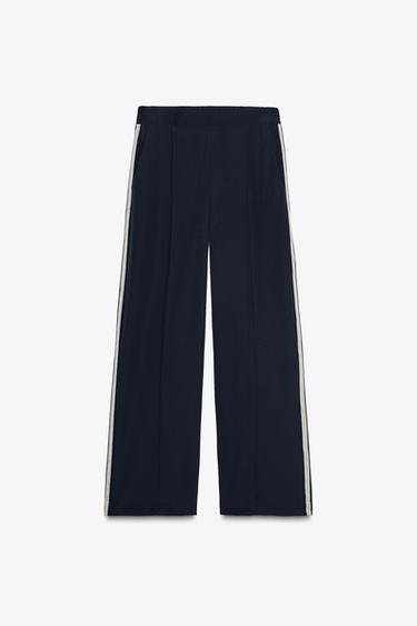 WIDE-LEG TROUSERS WITH SIDE STRIPE - Navy blue by Zara - Image 0