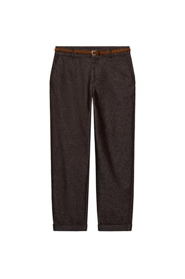 CHINO TROUSERS WITH BRAIDED BELT - Brown by Zara