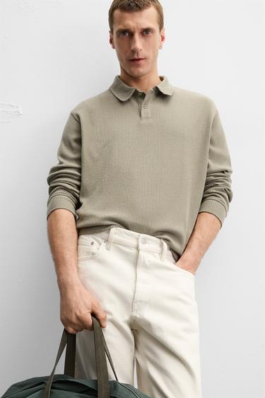 TEXTURED RIBBED POLO SHIRT - Light green by Zara - Image 6
