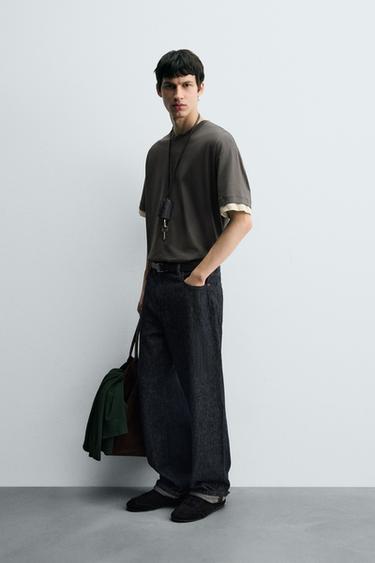 CONTRAST SLEEVE T-SHIRT - Grey green by Zara - Image 3