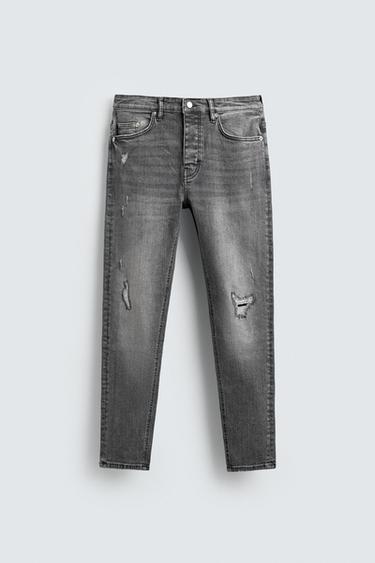 Zara RIPPED SKINNY FIT JEANS - Anthracite grey