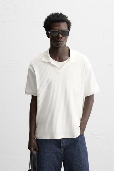 POLOSHIRT MIT RIPPENSTRUKTUR - Cremefarben von Zara
