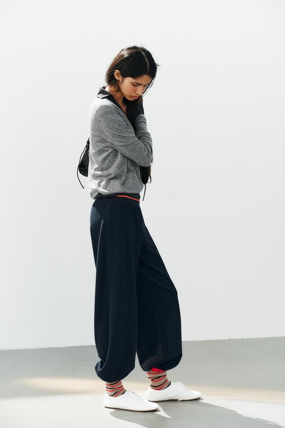 PANTALON SOFT À RAYURE CONTRASTÉE - Bleu de Zara - Image 3