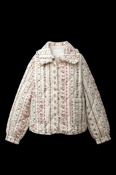 Zara PRINTED PUFFER JACKET - Light beige - Image 0