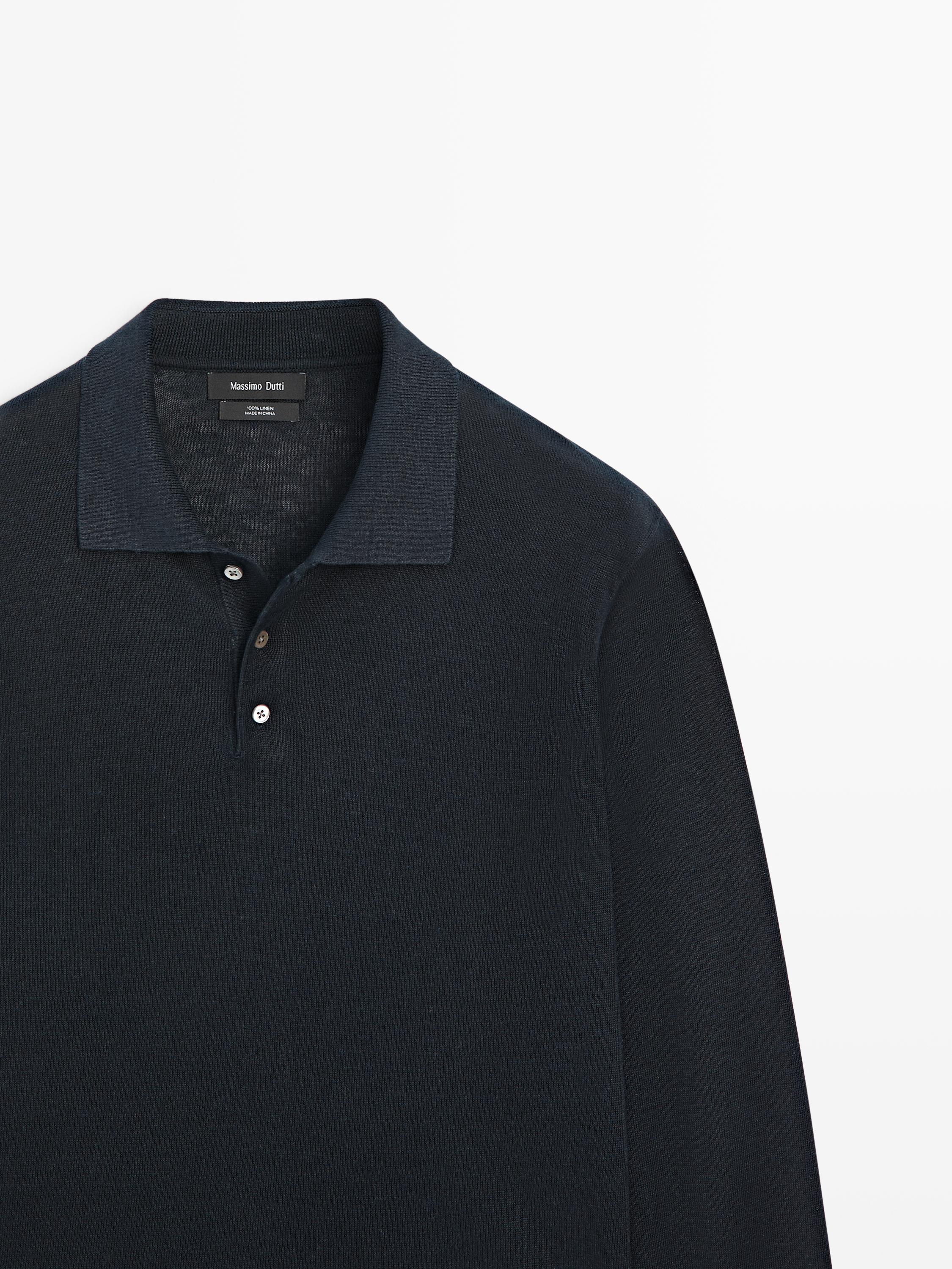 100% linen knit polo collar sweater