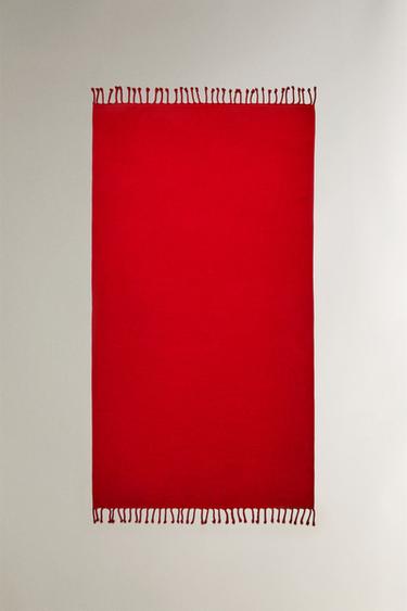 FRINGED COTTON BEACH TOWEL - Red by Zara