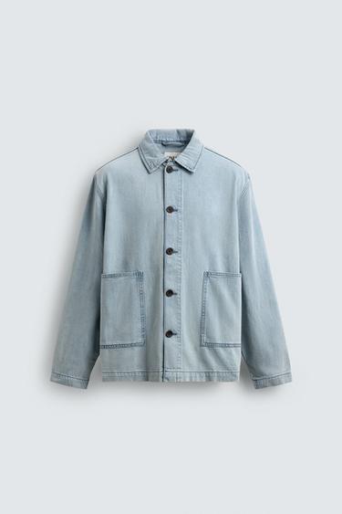 Zara WASHED DENIM JACKET - Light blue
