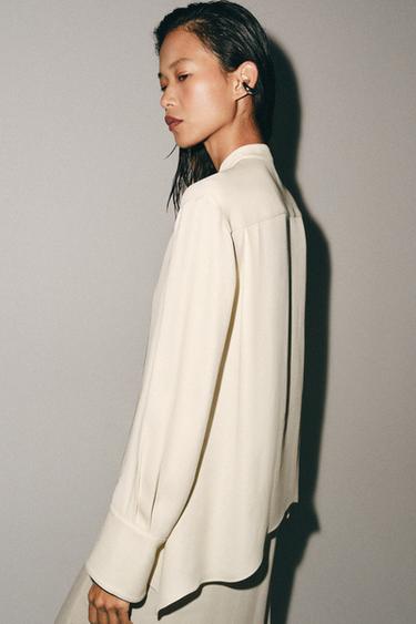 BLOUSE À NŒUD ET PLIS ZW COLLECTION - Écru de Zara - Image 2