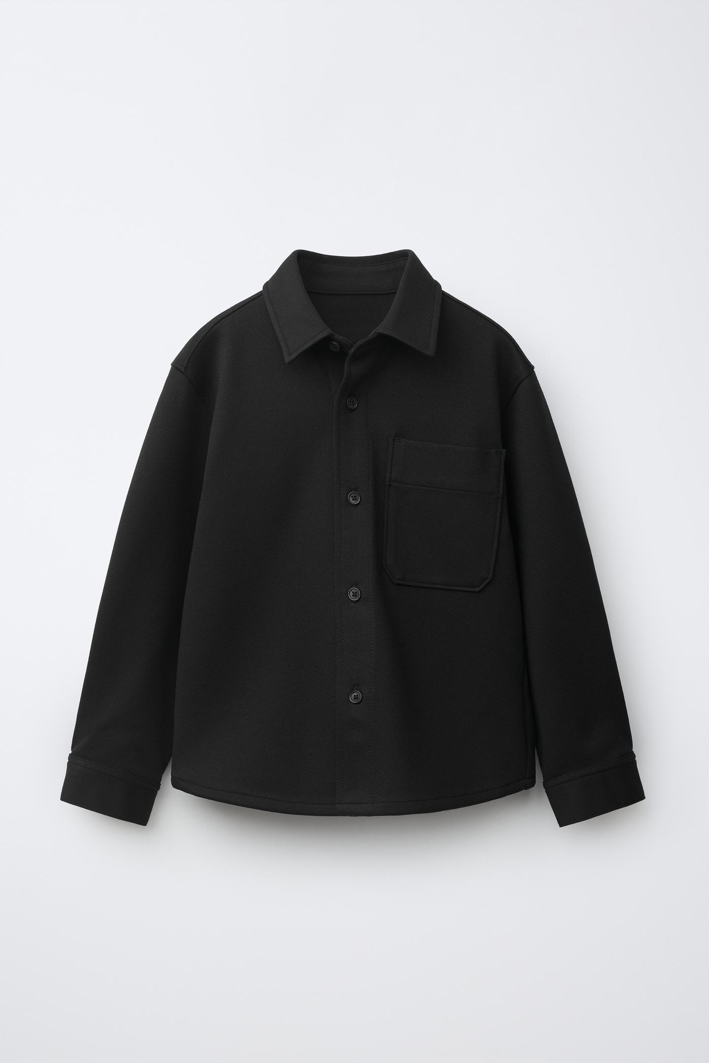 Детская рубашка Zara Comfort Pocket Overshirt, цвет: Чёрный — фото 1