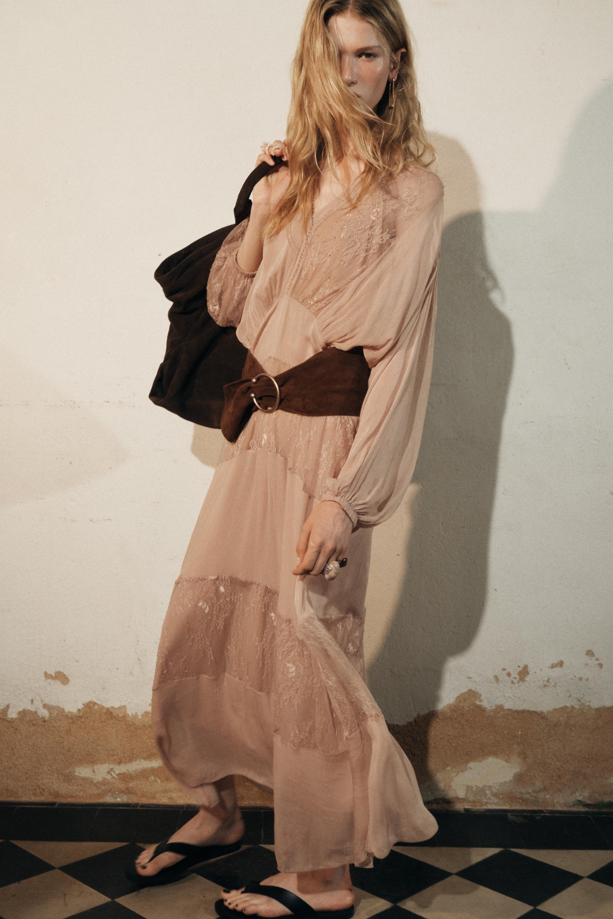 Zara // Long Lace Dress with insert Limited Edition beige hotsell