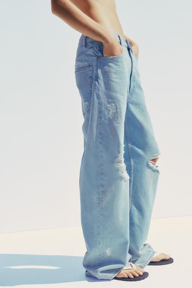 TRF RIPPED BAGGY MID-WAIST JEANS - Light blue by Zara - Image 4