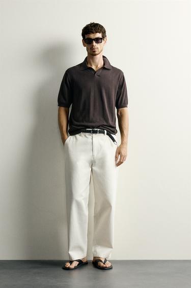 REGULAR FIT RIBBED KNIT POLO SHIRT - Chocolate by Zara