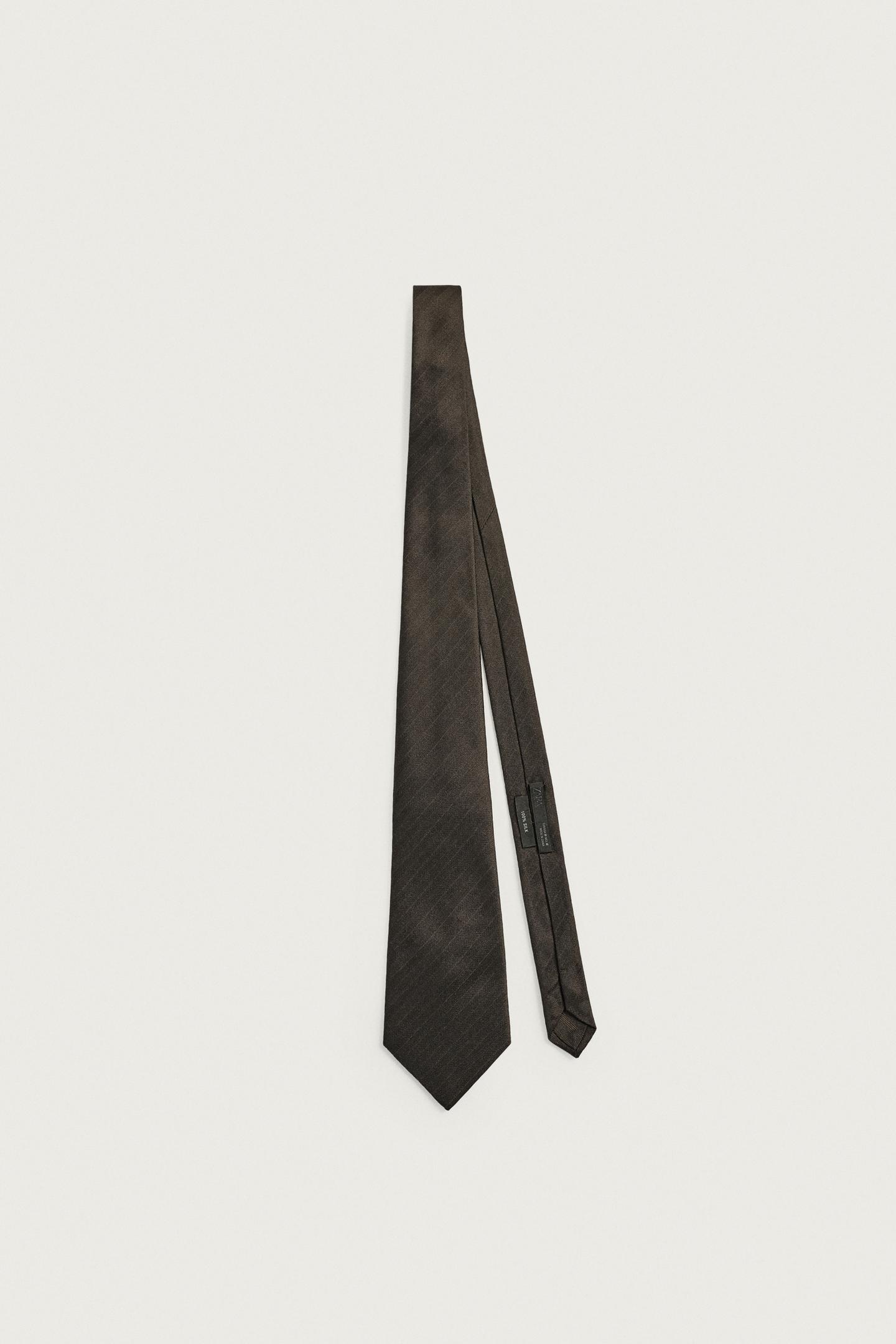 Мужской галстук Zara 100% Silk Herringbone Tie, цвет: Коричневый — фото 3