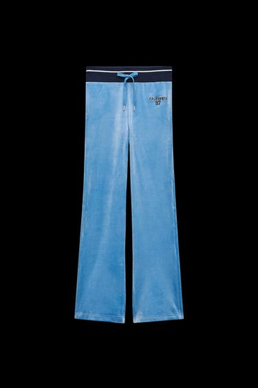 Zara EMBROIDERED VELVET PANTS - Blue - Image 0