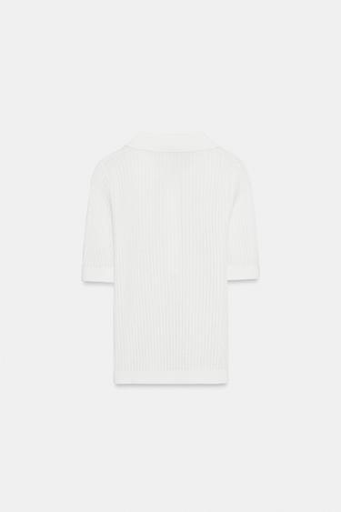 POLO EN MAILLE SEMI-TRANSPARENTE - Blanc de Zara - Image 5