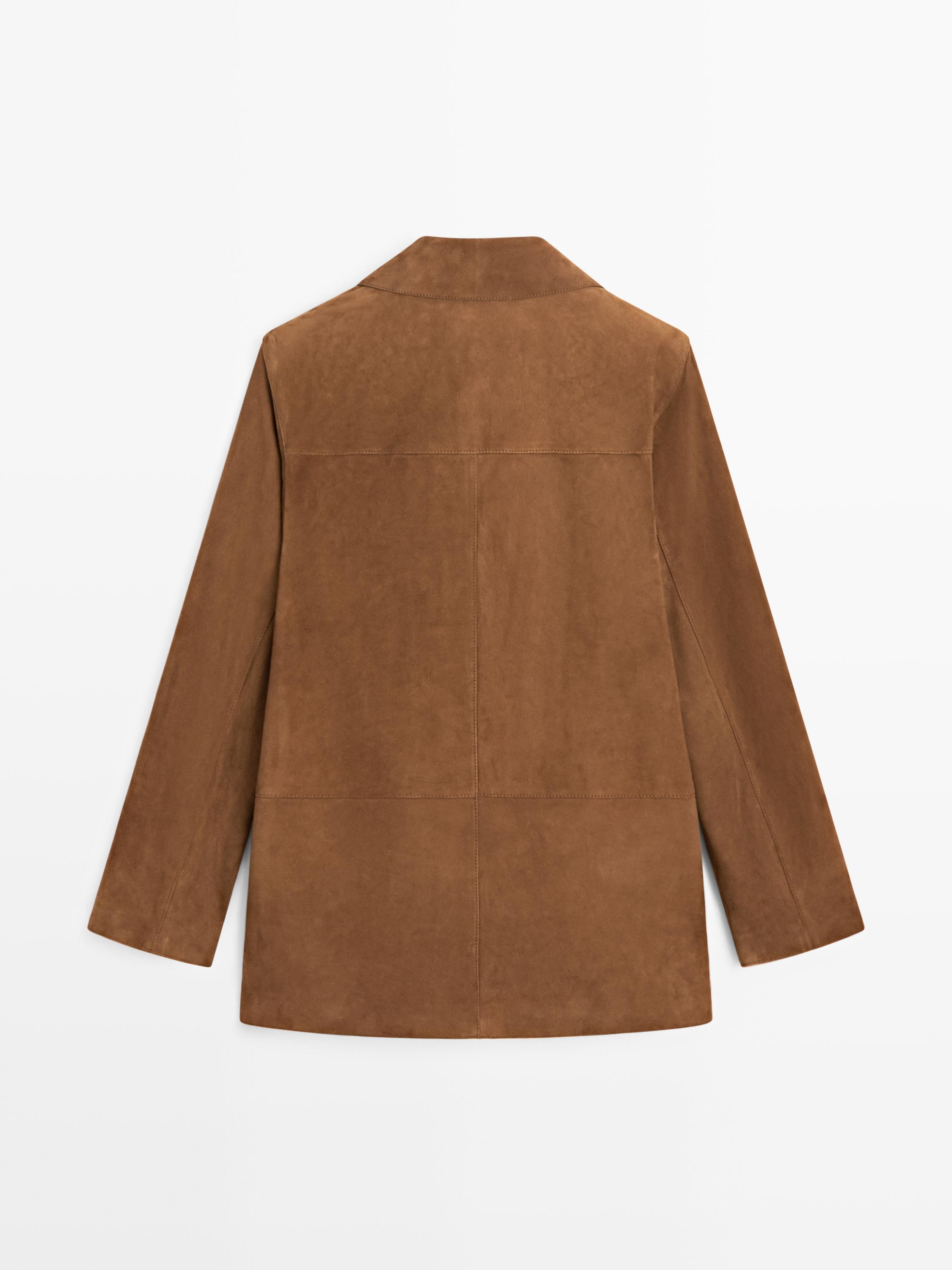 Blazer col à revers 100% cuir finition daim