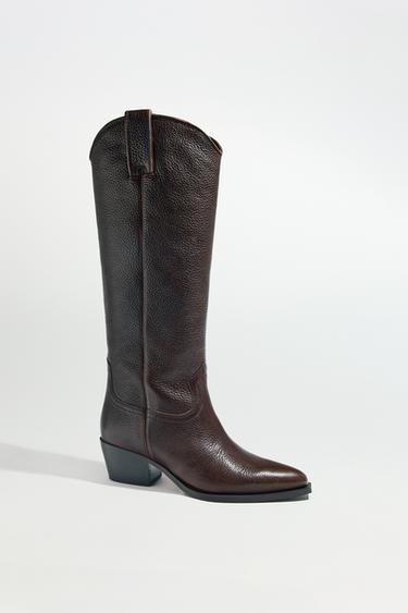 BOTA ALTA PIEL - Marrón de Zara