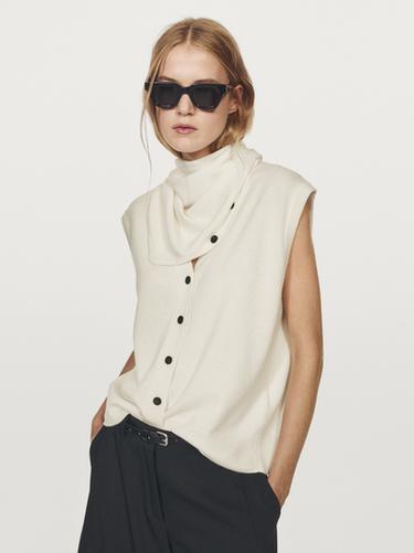 Zara 100% wool waistcoat with scarf detail - Tan marl