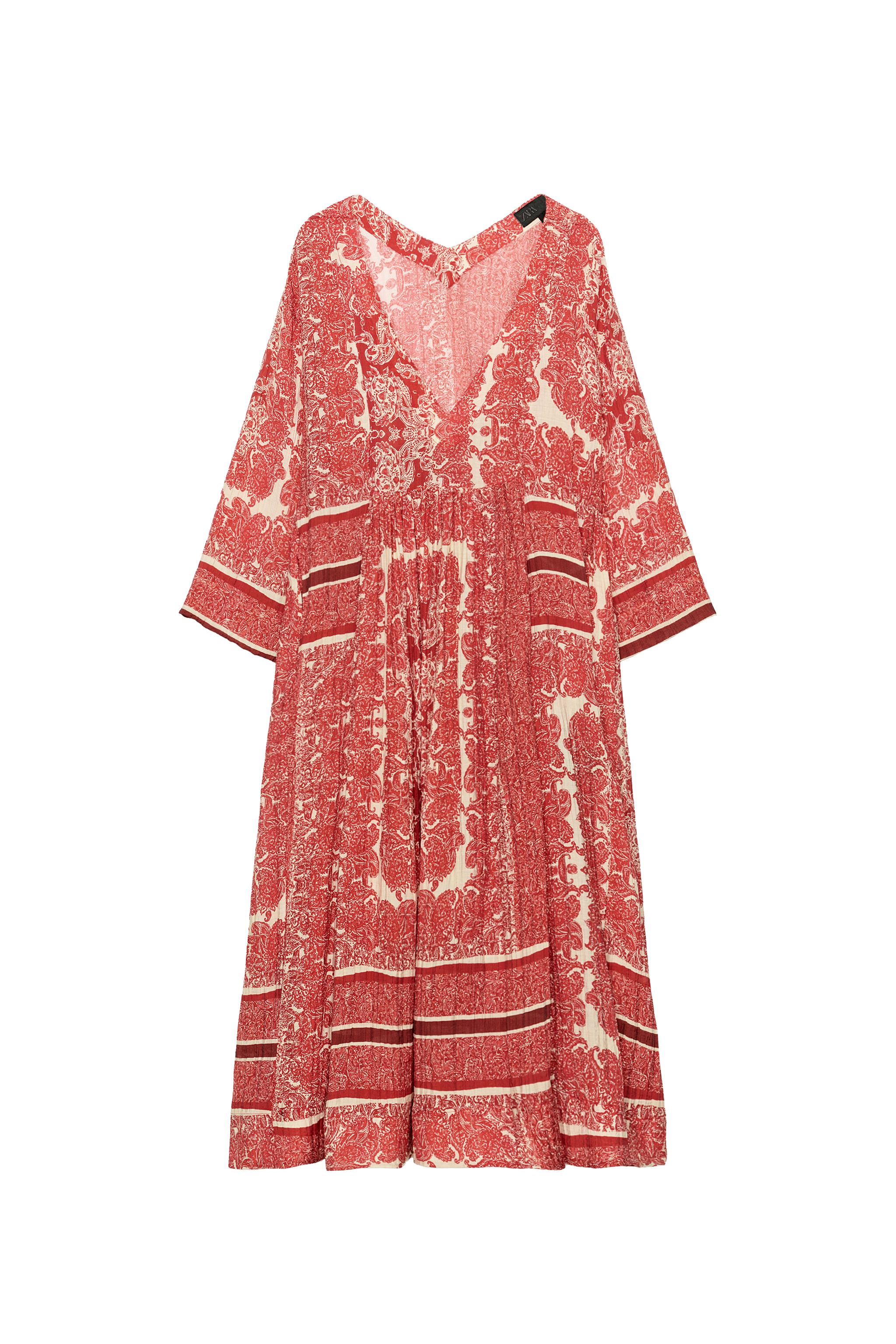 ZW COLLECTION プリント柄 ミディワンピース - レッド | ZARA Japan / 日本