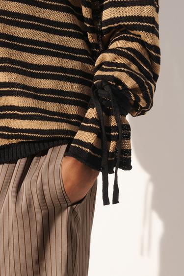 STRIPED LINEN BLEND JUMPER - Sand / Black by Zara - Image 3