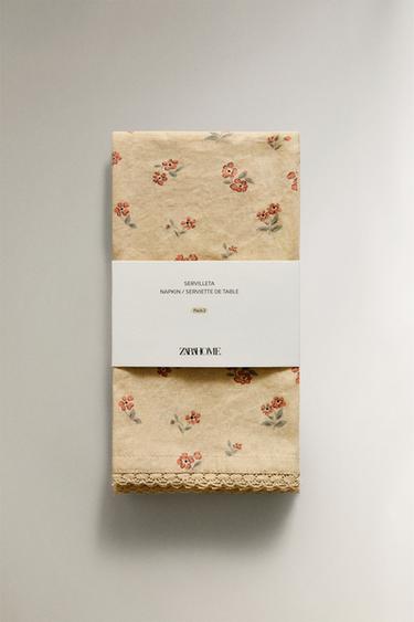 LOT DE SERVIETTES FLEURS SAUVAGES AVEC DENTELLE (LOT DE 2) - Jaune de Zara - Image 4