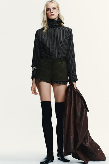CHECK SHIRT WITH COTTON SCARF - Black / Ecru by Zara - Image 1