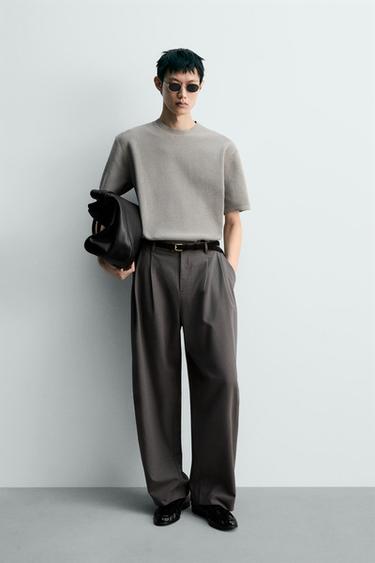 Zara 雪尼爾紋理T恤 - 淺灰色