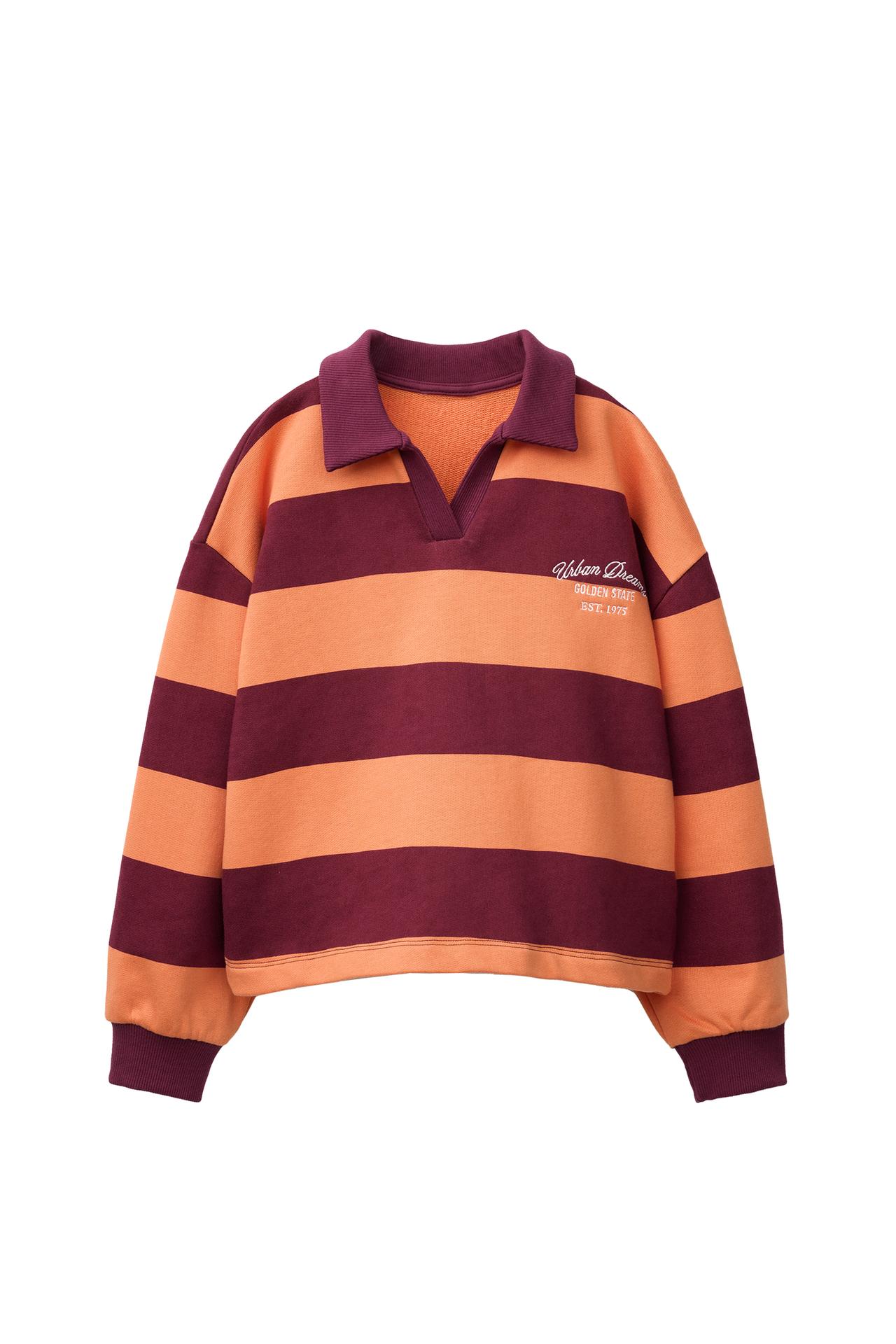 STRIPED POLO SWEATSHIRT WITH EMBROIDERED SLOGAN