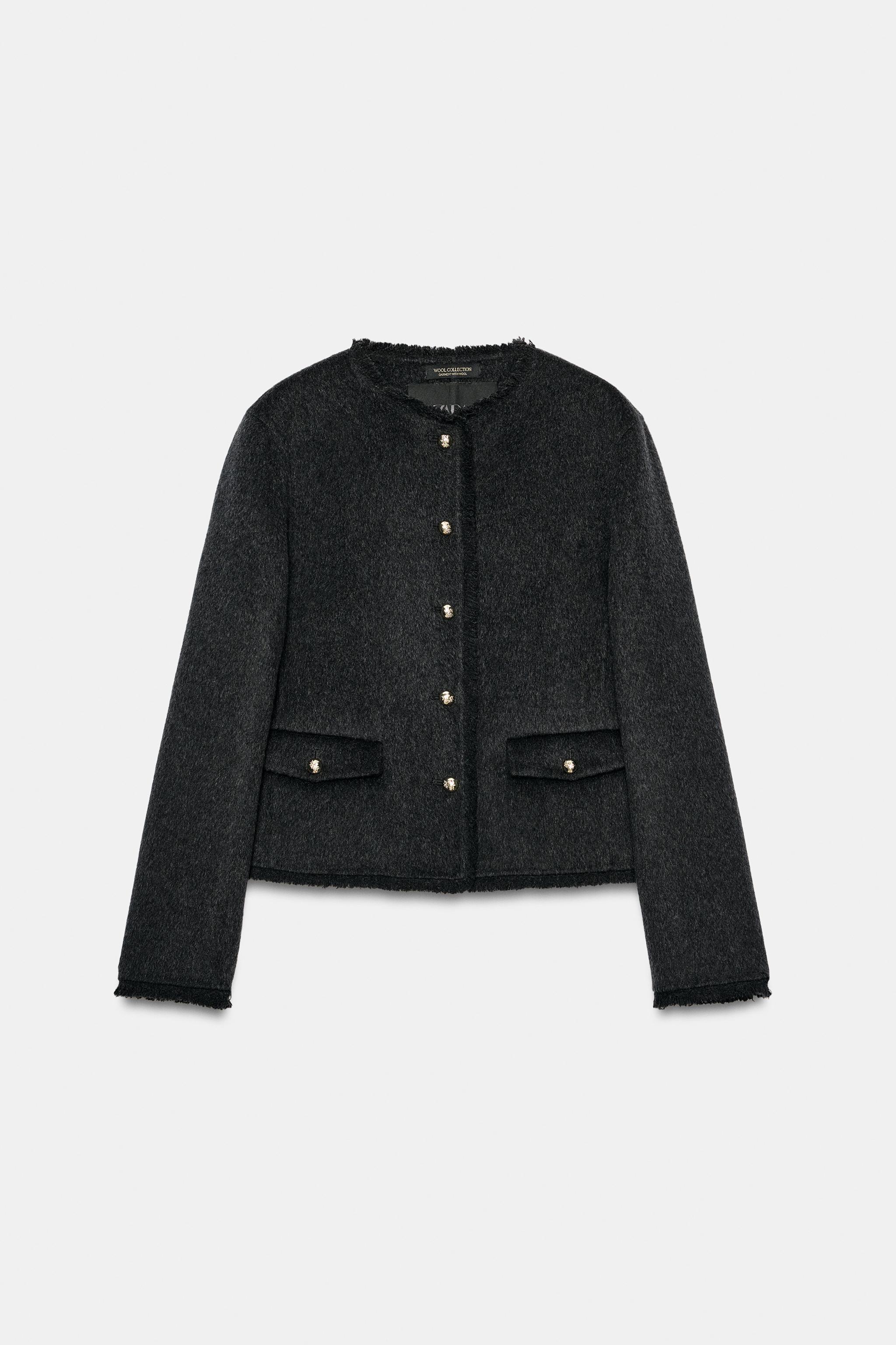 ZW COLLECTION ウール混クロップド丈ジャケット - ダークグレー | ZARA