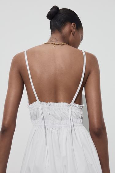 ROBE MIDI EN POPELINE À BRETELLES - Blanc de Zara - Image 4