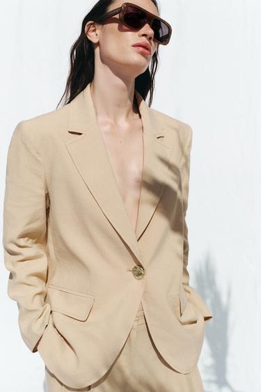 BLAZER IN LINO CON UN BOTTONE - cammello di Zara