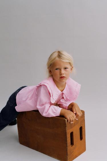 STRIPED SHIRT WITH DOUBLE COLLAR - Mid-pink by Zara