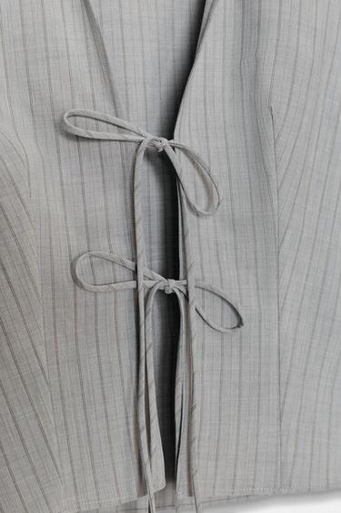 STRIPED SHIRT WITH BOWS - Grey marl by Zara - Image 7